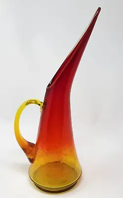 Buy MCM Amberina Optic Kanawha Crackle Glass Pitcher Orange Red Swung Vase HUGE 14  • 33.42£