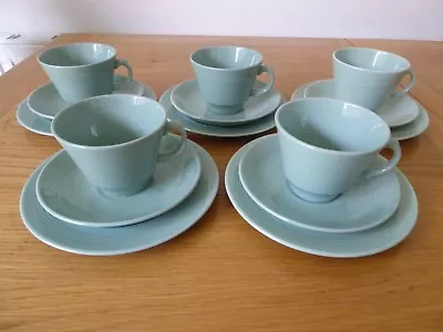 Buy 5 Woods Ware Beryl Trios - Cups Saucers Plates - Green Utility Ware - Last Ones! • 20£
