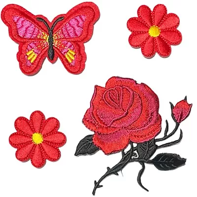 Buy 1x Set Multi Pcs Flower & Butterfly Theme Sew-On Iron-On Embroidered Patches • 2.99£