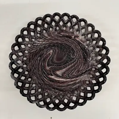 Buy Antique Victorian Amethyst Marbled  Slag Glass Sowerby Basket Weave  Plate • 33£