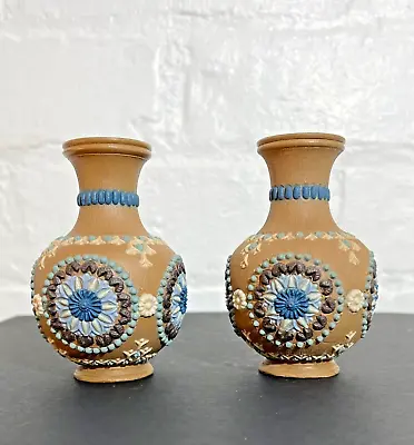 Buy Doulton Lambeth Silicon Ware Pair Of Small Highly Decorated Bud Or Posey Vases • 35£