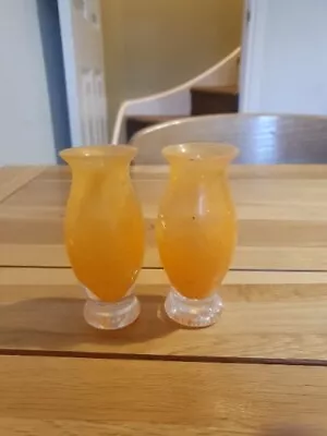 Buy Pair Of Orange Crackled Glass Bud Vases ( T ) • 8.99£