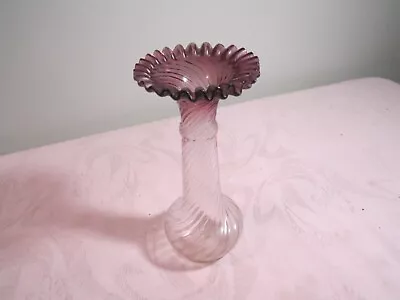 Buy Vintage Purple Ruffled Spiral Art Glass Flower Vase - Hand Blown • 9.60£