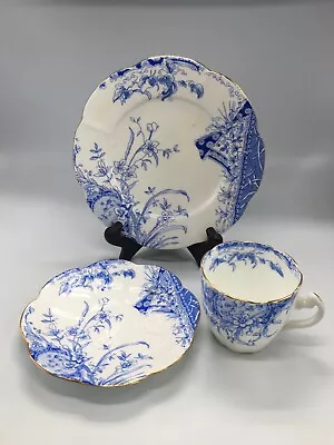Buy VTG Wileman Foley (Pre-Shelley) Blue & White Gold Scalloped Rim Trio Tea Set • 114.33£