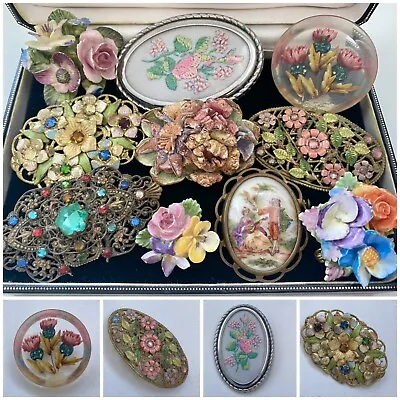 Buy Job Lot Vintage Jewellery Brooches Inc, Limoges Bone China Floral, Czech Etc • 44£