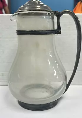 Buy Vintage Glass Coffee Pot Carafe With Metal Bands, Lid And Handle (B112) • 19.21£
