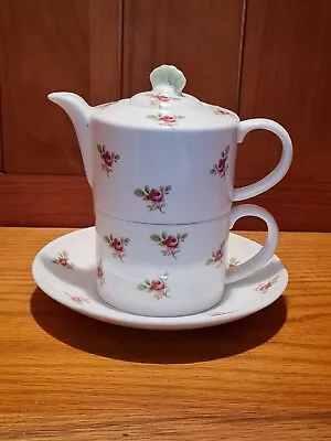 Buy Stacking Tea For One White Pink Dot Rose Bud Tea Pot Tea Cup Set • 12.99£