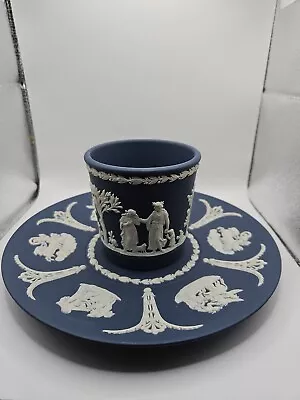 Buy Dark Blue Wedgwood Jasperware Plate And Pot • 8.99£