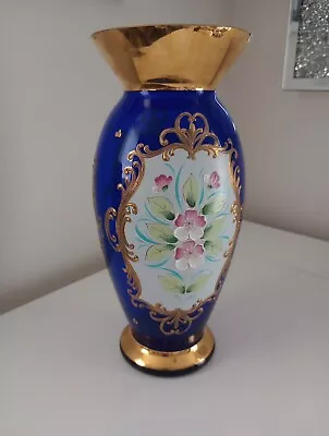 Buy 1950's Cobalt Blue/Gold Gilded & Enamel Venetian Murano Glass Vase • 40£