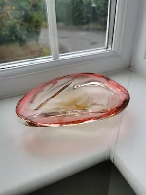 Buy Vintage Czech/ Bohemian Ruby & Amber Biomorphic Art Glass Bowl C1970's • 48£