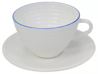 Buy Set Of 6 Tea Cups & Saucer Set Opal White Glass Rippled Design, 6 Mugs 6 Saucers • 20.99£