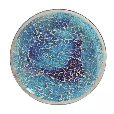 Buy Aroma Mosaic Crackle Candle Plate Glass Tea Light Pillar Holder Azure Blue 16cm • 6.99£
