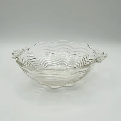 Buy Vintage Pressed Glass Wavy Ribbed Bowl With Handles  • 11.38£