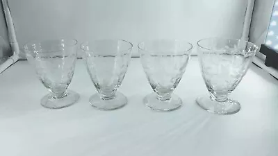 Buy Vintage Crystal Sherbet Liquor Clear Etched Glassware 3.5  T 3  W Lot Of 4 • 17.29£