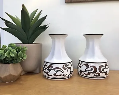 Buy Radford Pottery White Ceramic Vases Hand-painted With Brown Swirl Leaf Patterns • 7£