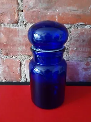 Buy VINTAGE GLASS BLUE COBALT BOTTLE / CONTAINER  WITH STOPPER HEIGHT 17 Cm • 9.50£