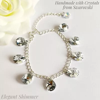 Buy 925 Silver Adjustable Charm Bracelet With Swarovski®️ 12mm CAL Pear Crystals • 24.95£