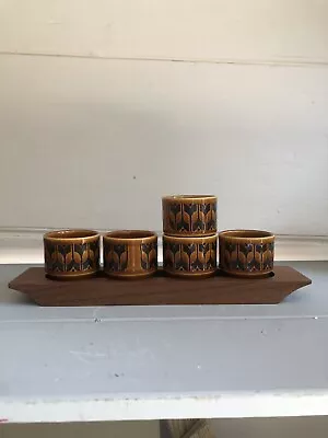 Buy Vintage Hornsea Pottery Brown Heirloom 5 Egg Cups On Wooden Stand/Tray • 15£