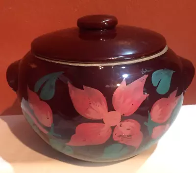 Buy Stoneware Bean Pot Cookie Jar Container Hand Painted MCM Very Old Pottery • 13.20£