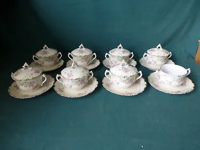 Buy Eight Antique  Limoges France Cream Soup Bowls With Underplates • 118.59£