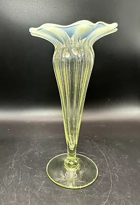 Buy Antique/Vintage Vaseline Opalescent Trumpet Shaped Glass Vase • 84.99£