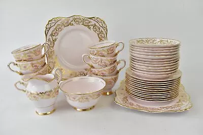Buy Tuscan Bone China Tea Set X36 Pieces Pale Pink & Gold Tone Floral England • 39.99£