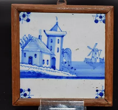 Buy Beautiful Old Tile Tile Tile Tegel Delft Netherlands In Frame 19th Century 13x13 Cm • 25.67£