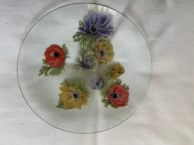 Buy Set Of 2 Vintage Anemone Chance Glass Gold Rimmed Floral Plates • 16£