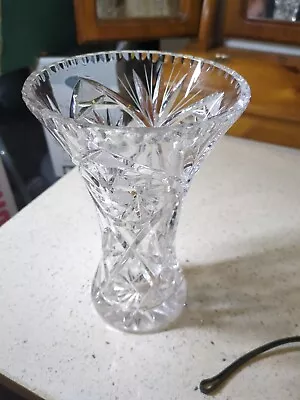 Buy Vintage Cut Glass Vase 8 Inches Tall Wide Top Heavy A4 • 6.99£