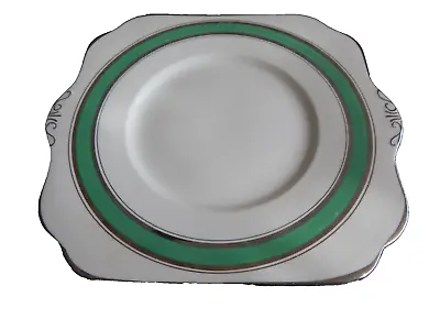 Buy Vintage Cake Sandwich Plate Green White Silver Osborne China • 5.50£