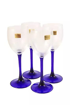Buy Set Of 4 Luminarc Cobalt Blue VTG Stem Wine Hock Glasses 6.5 Oz 7.25” France • 17.29£