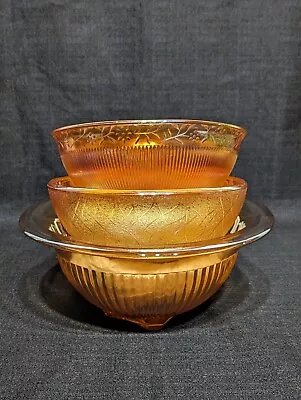 Buy 3pcs. Marigold Carnival Depression Glass Assortment Of Bowls • 23.61£