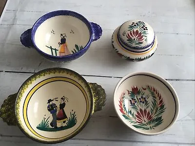 Buy Collection Of 4 Vintage French  Henriot Quimper Faience Pottery Bowls/Dish • 15£