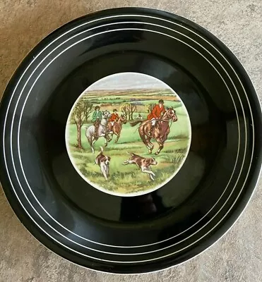 Buy  Gray's Pottery Black Ceramic Hand Painted Horse & Hounds Plate Good Condition • 6£