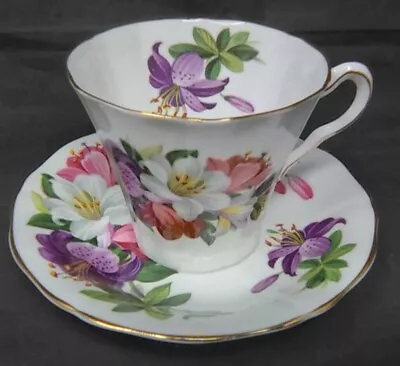 Buy Adderley Teacup & Saucer Bouquet Flowers Lily Purple Pinks England Bone China • 14.22£