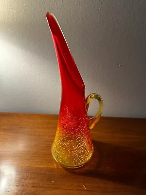 Buy 1960s Vintage Mid-Century Modern Amberina  Kanawha Crackle Glass Pitcher Vase • 30.24£