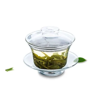 Buy 1x Heat-Resistant Glass Clear Kungfu Teacup Gaiwan With Saucer & Lid 150ml • 8.94£