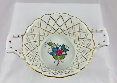 Buy Vintage Herend Porcelain Chinese Bouquet Multi Color Pink Gold Pierced Basket • 43.80£