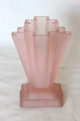Buy Art Deco Frosted Pink Glass 8 Inch 'Grantham' Vase By Bagley • 59.99£