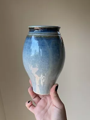Buy Vintage MORRETT Drip Glaze Pottery Blue Flower 7  Vase Signed Original 1985 • 37.47£