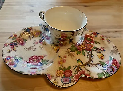 Buy Vintage Crown Ducal Ware Tea, Snack Set -Ivory Chintz Birds/Peonies Festival • 61.50£