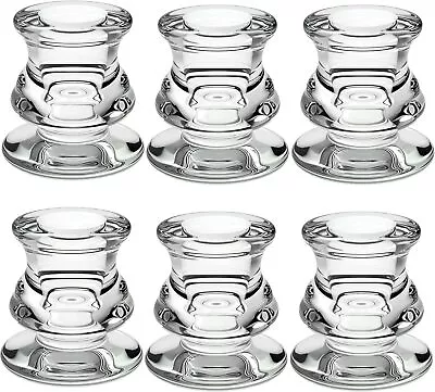Buy Clear Glass Candle Taper Holders, PChero 6 Packs Candlestick Holders Pillar For • 18.57£
