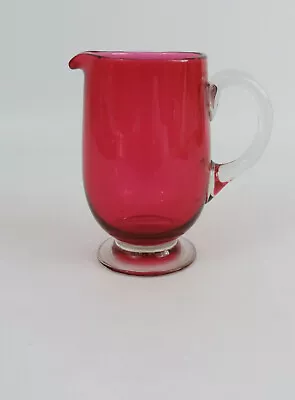 Buy Small Vintage Cranberry Glass Milk Creamer Jug Clear Base & Handle • 12.99£