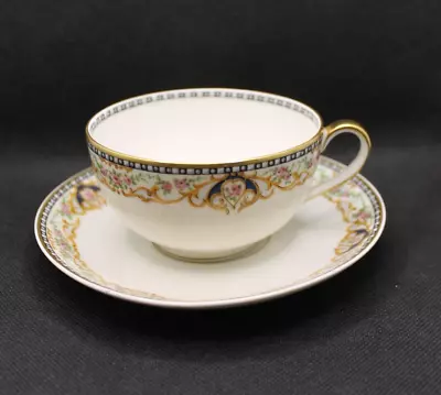 Buy Theodore Haviland Limoges France Tea Cup & Saucer Pink Flowers Blue Gold Scroll • 12.49£