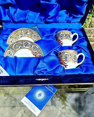 Buy Kutahya  Porselen Pair Of Espresso Cup & Saucer In Blue Velvet Presentation Box • 35£