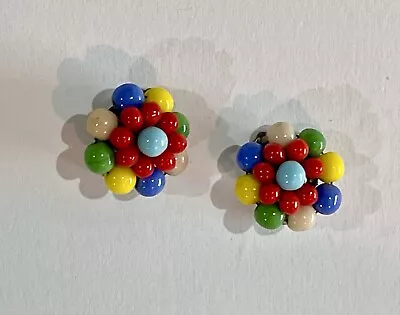Buy Vintage 1930s-50s Colourful Glass Bead Clip On Earrings. • 18.96£