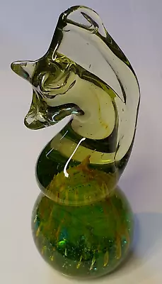 Buy Mdina Art Glass Green Sea Horse Paperweight / Ornament. • 5£