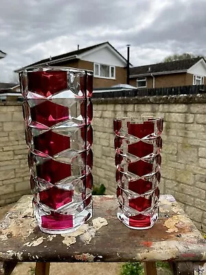 Buy Luminarc Windsor RUBIS Clear And Red Glass Vase J G Durant 1970s’ Made In France • 15£