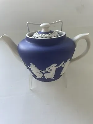 Buy Blue And White Jasper Ware Teapot Dudson Hanley  Vintage EUC • 61.42£