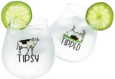 Buy Cow Tipsy Tipped Wine Glasses Glassware Gift Set Farm Animals Farmhouse Kitchen • 26.95£